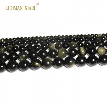 AAA+ Natural Stone Beads Round Golden Obsidian Beads For Jewelry Making DIY Bracelet Necklace 4/6/8/10/12/14 mm Strand 15