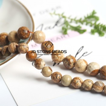 Natural Picture Jasper Matte Round Beads 4 6 8 10 12mm Pick size Faceted Semi-precious Stone Of DIY For Jewelry Accessory Making