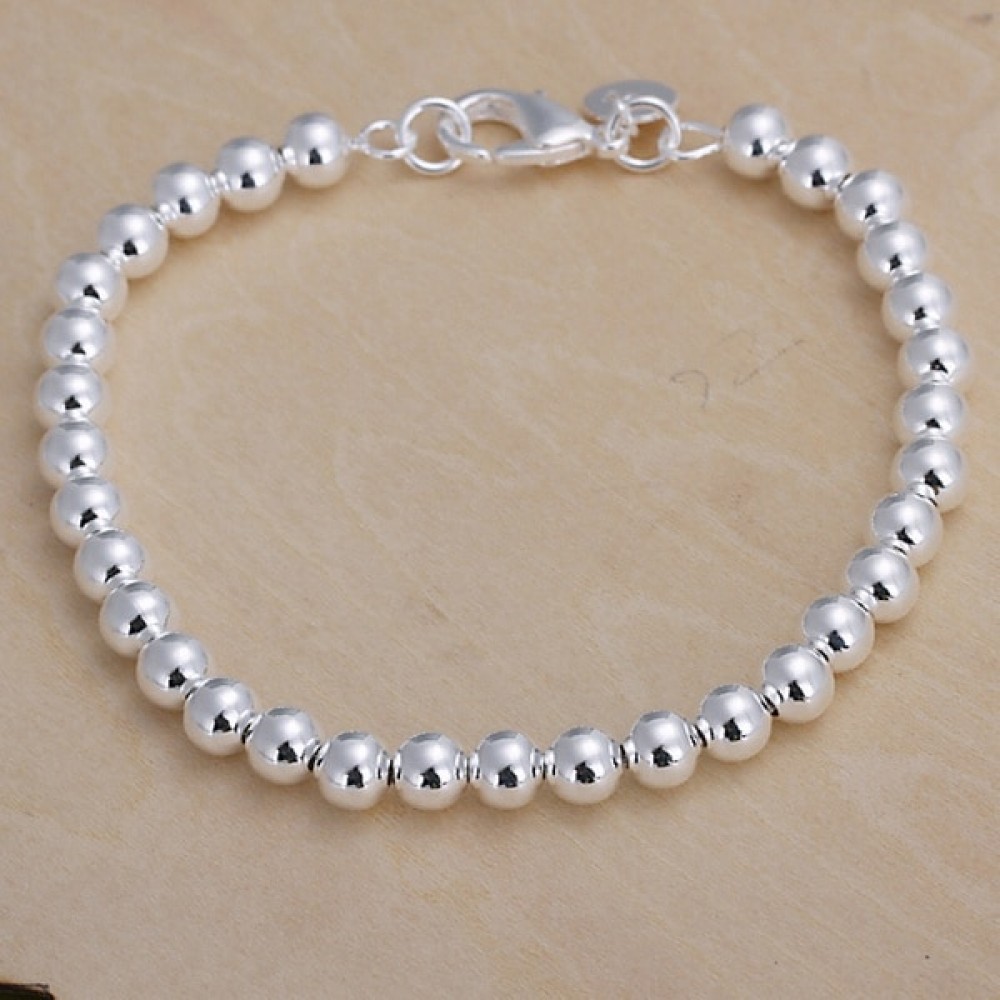 Silver plated 6MM CHAIN 925 bead bracelet fashion charm Women lady jewelry cute nice pretty wedding birthday gift H114