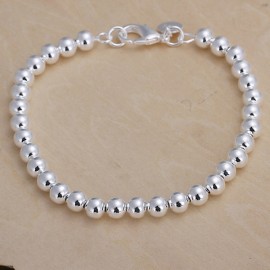 Silver plated 6MM CHAIN 925 bead bracelet fashion charm Women lady jewelry cute nice pretty wedding birthday gift H114