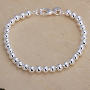 Silver plated 6MM CHAIN 925 bead bracelet fashion charm Women lady jewelry cute nice pretty wedding birthday gift H114