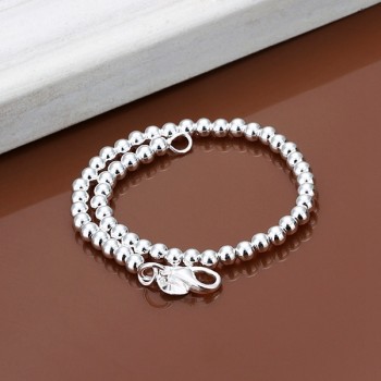 Silver plated 6MM CHAIN 925 bead bracelet fashion charm Women lady jewelry cute nice pretty wedding birthday gift H114
