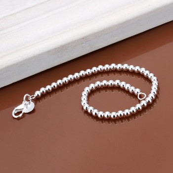 Silver plated 6MM CHAIN 925 bead bracelet fashion charm Women lady jewelry cute nice pretty wedding birthday gift H114