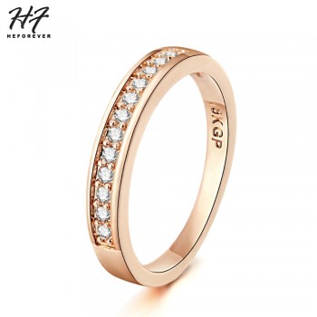 Top Quality Classic Rose Gold Color Cubic Zirconia Wedding Ring anel 9 pcs Rhinestones Jewelry Ring For Women bijoux R062