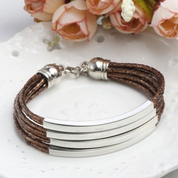 New Multilayer Leather Charm Bracelets For Woman Vintage Silver Pulseira Feminina Fashion DIY Bracelets Bangle Statement Jewelry