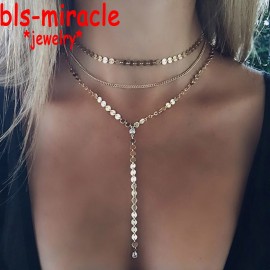Newest fashion jewelry accessories gold color Multiple layers sheet  chain with crystal  Necklace for couple lovers  N461