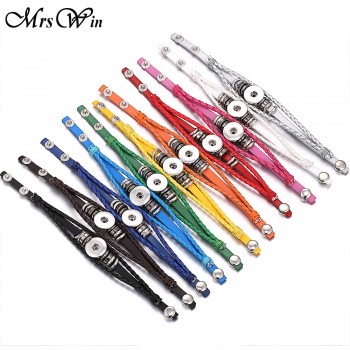 Hot Sale Snap Button Bracelet Bangle Snap Leather Bracelet Retro Handmade Braided Leather Bracelet fit 18MM Snap buttons jewelry