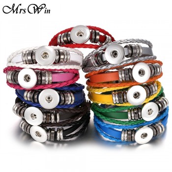 Hot Sale Snap Button Bracelet Bangle Snap Leather Bracelet Retro Handmade Braided Leather Bracelet fit 18MM Snap buttons jewelry
