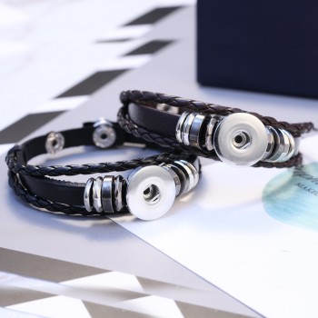 Hot Sale Snap Button Bracelet Bangle Snap Leather Bracelet Retro Handmade Braided Leather Bracelet fit 18MM Snap buttons jewelry