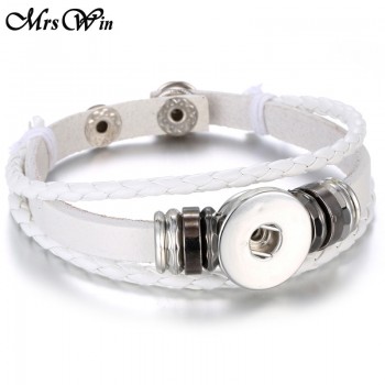 Hot Sale Snap Button Bracelet Bangle Snap Leather Bracelet Retro Handmade Braided Leather Bracelet fit 18MM Snap buttons jewelry