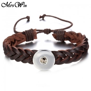 Hot Sale Snap Button Bracelet Bangle Snap Leather Bracelet Retro Handmade Braided Leather Bracelet fit 18MM Snap buttons jewelry