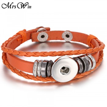 Hot Sale Snap Button Bracelet Bangle Snap Leather Bracelet Retro Handmade Braided Leather Bracelet fit 18MM Snap buttons jewelry