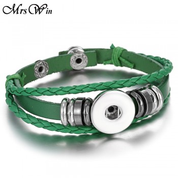Hot Sale Snap Button Bracelet Bangle Snap Leather Bracelet Retro Handmade Braided Leather Bracelet fit 18MM Snap buttons jewelry