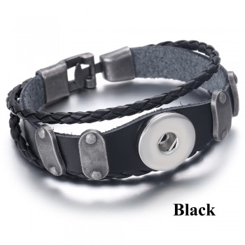 Hot Sale Snap Button Bracelet Bangle Snap Leather Bracelet Retro Handmade Braided Leather Bracelet fit 18MM Snap buttons jewelry