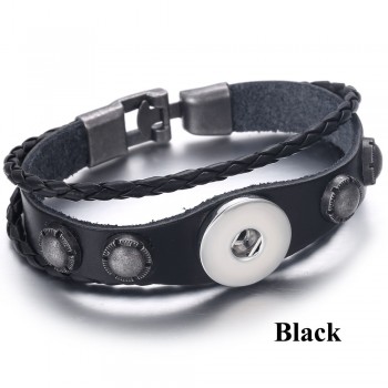 Hot Sale Snap Button Bracelet Bangle Snap Leather Bracelet Retro Handmade Braided Leather Bracelet fit 18MM Snap buttons jewelry