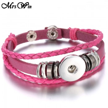 Hot Sale Snap Button Bracelet Bangle Snap Leather Bracelet Retro Handmade Braided Leather Bracelet fit 18MM Snap buttons jewelry