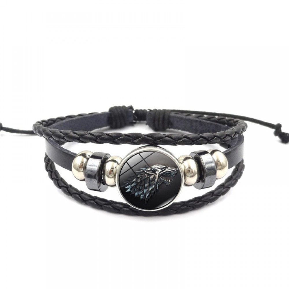 XUSHUI XJ Game of Thrones Leather Bracelet House Stark Jewelry Black Multilayers Weave Charm Bracelets for Women Men