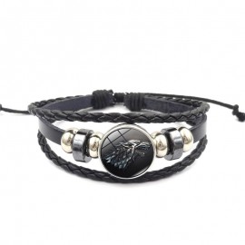 XUSHUI XJ Game of Thrones Leather Bracelet House Stark Jewelry Black Multilayers Weave Charm Bracelets for Women Men