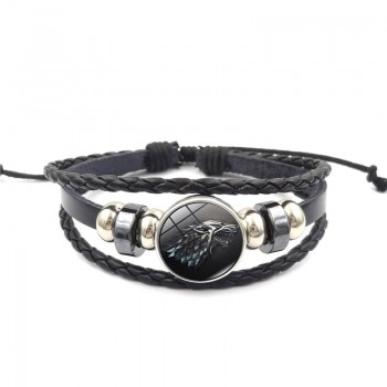 XUSHUI XJ Game of Thrones Leather Bracelet House Stark Jewelry Black Multilayers Weave Charm Bracelets for Women Men