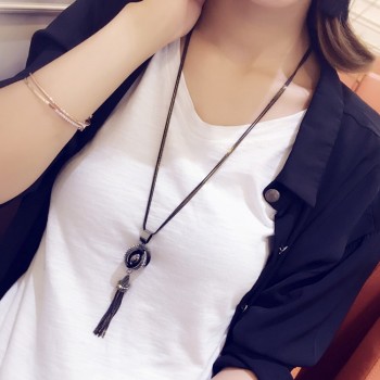 2016 New Women New Fashion All-match Sweater Chain Necklace Tassel Sweater Long Cross Pendant Necklace Accessories