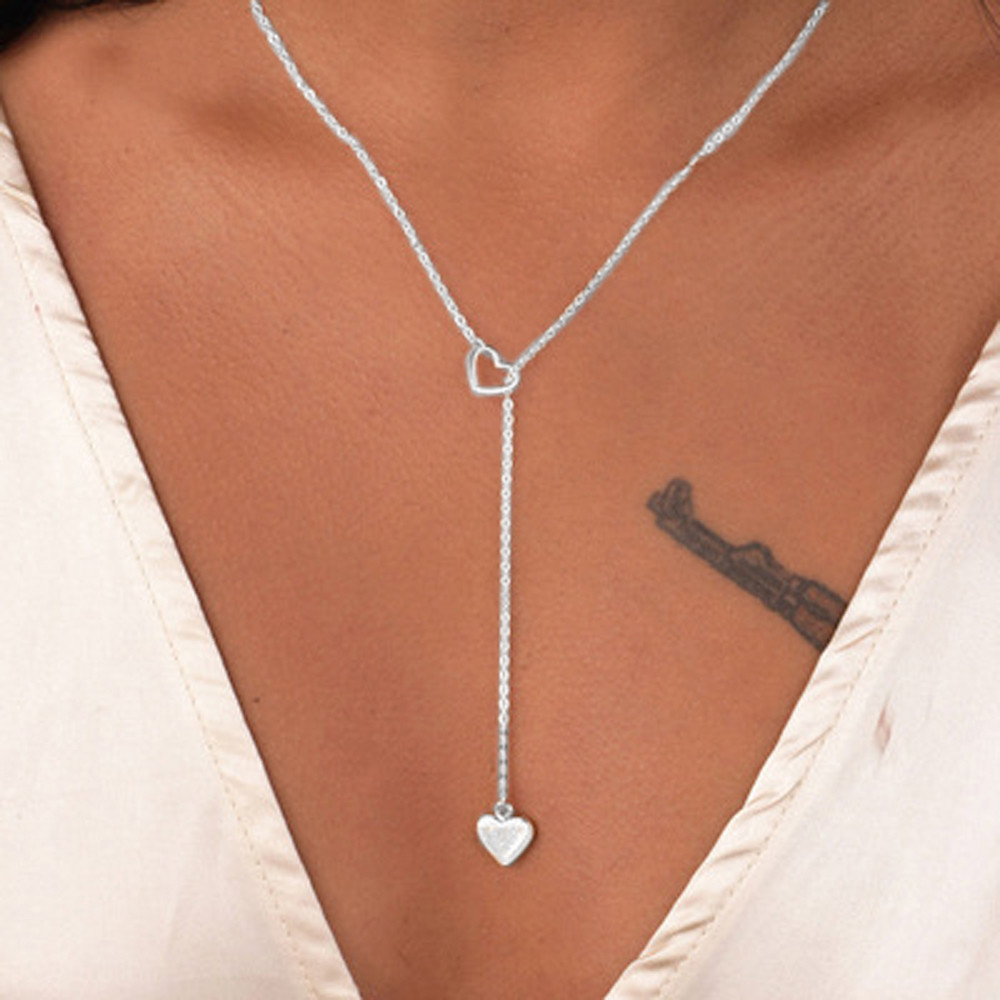 2018 Hot Beauty Charm Women Stainless Steel Heart Pendant Chain Necklace ladies girl choker collar ribbon gold Silver DROPSHIP #