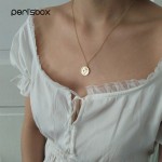 Perisbox Gold Silver Color Round Coin Pendant Necklace for Women Simple Portrait Charm Necklace Dainty Layering Necklaces Gifts
