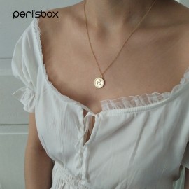 Perisbox Gold Silver Color Round Coin Pendant Necklace for Women Simple Portrait Charm Necklace Dainty Layering Necklaces Gifts
