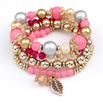 LEMOER 4pcs/set Designer Fashion Multilayer Crystal Beads Leave Tassel Bracelets amp; Bangles Pulseras Mujer Jewelry for Women Gift