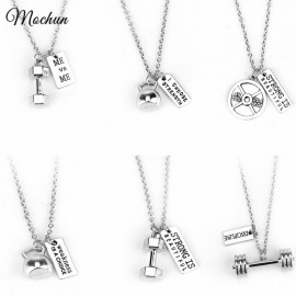 MQCHUN Fitness Gym dumbbell necklace Pendant Jewelry Bodybuilding Necklaces Men Women Sport Kettlebell Barbell Dumbbell Gift