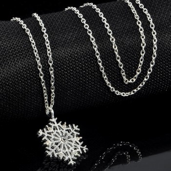 Fashion Charms lady Crystal Snowflake Zircon Flower Silver Christmas Necklaces amp; Pendants Jewelry for Women Sweater necklace