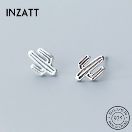 INZATT  Vintage Punk Cactus Shape  Prevent Allergy Real 925 Sterling Silver Unisex Trendy Fine Jewelry Accessories For Party