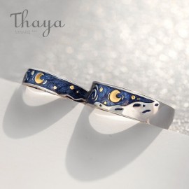 Thaya Van Goghs Enamel couple rings Sky Star moon s925 silver Glitter Rings Engagement Ring Wedding Jewelry For Women