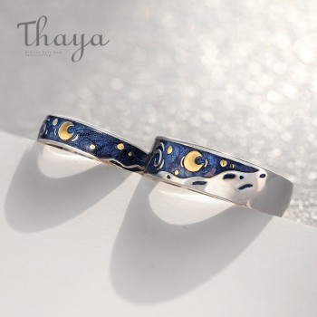 Thaya Van Goghs Enamel couple rings Sky Star moon s925 silver Glitter Rings Engagement Ring Wedding Jewelry For Women