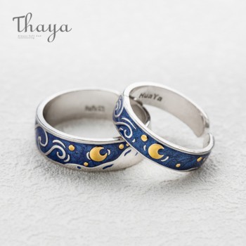 Thaya Van Goghs Enamel couple rings Sky Star moon s925 silver Glitter Rings Engagement Ring Wedding Jewelry For Women