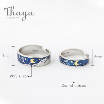 Thaya Van Goghs Enamel couple rings Sky Star moon s925 silver Glitter Rings Engagement Ring Wedding Jewelry For Women