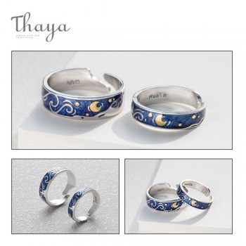 Thaya Van Goghs Enamel couple rings Sky Star moon s925 silver Glitter Rings Engagement Ring Wedding Jewelry For Women