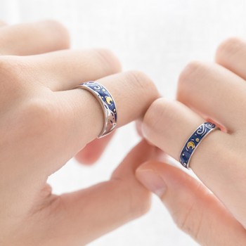 Thaya Van Goghs Enamel couple rings Sky Star moon s925 silver Glitter Rings Engagement Ring Wedding Jewelry For Women