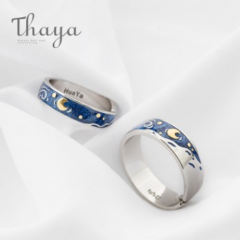 Thaya Van Goghs Enamel couple rings Sky Star moon s925 silver Glitter Rings Engagement Ring Wedding Jewelry For Women