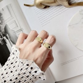 LouLeur 925 sterling silver Retro pattern open rings gold round square abstract pattern rings for women original jewelry charms