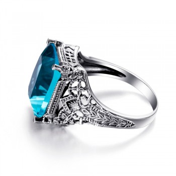 Unique Charm Vintage Lab Aquamarine Ring Bague Pure joyas de plata Wedding Real 925 Sterling Silver Rings Luxury Brand Jewelry