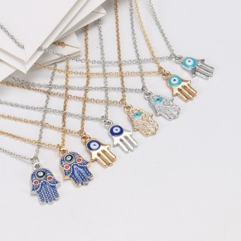 1pc Lucky Alloy 4 style Hamsa hand Charms Wish Card  Necklaces Gold Silver Links Chains For Women  Jewelry Gift With Wish Card