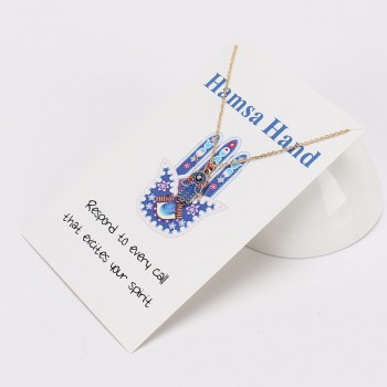 1pc Lucky Alloy 4 style Hamsa hand Charms Wish Card  Necklaces Gold Silver Links Chains For Women  Jewelry Gift With Wish Card