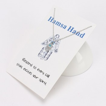 1pc Lucky Alloy 4 style Hamsa hand Charms Wish Card  Necklaces Gold Silver Links Chains For Women  Jewelry Gift With Wish Card