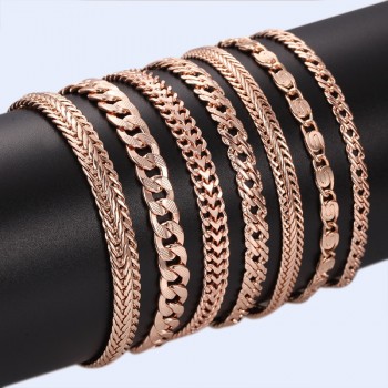 11 Style Choose Women Men Girl 585 Rose Gold Color Curb/Weaving Bracelets Chains Jewelry 18cm-23cm