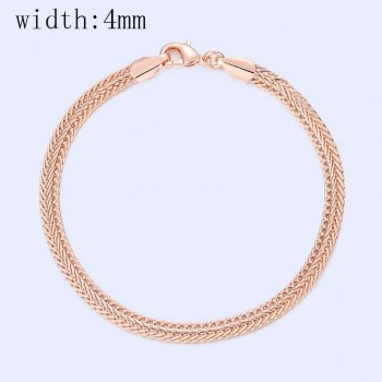 11 Style Choose Women Men Girl 585 Rose Gold Color Curb/Weaving Bracelets Chains Jewelry 18cm-23cm