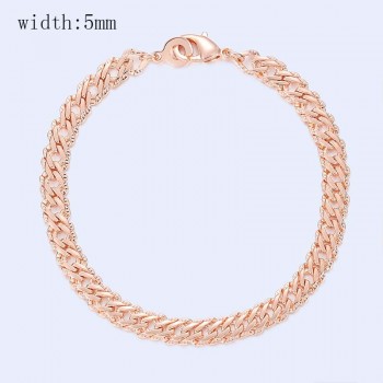 11 Style Choose Women Men Girl 585 Rose Gold Color Curb/Weaving Bracelets Chains Jewelry 18cm-23cm