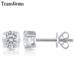 Transgems Moissanite Stud Earring Genuine Solid 14K White Gold FG Color Moissanite Diamond Center 0.25ct 0.5ct 0.8ct 1ct 2ct
