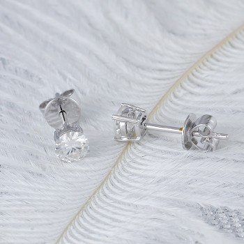 Transgems Moissanite Stud Earring Genuine Solid 14K White Gold FG Color Moissanite Diamond Center 0.25ct 0.5ct 0.8ct 1ct 2ct