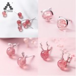 100% 925 Real Sterling Silver 2018 Women Fashion Cute Pink Strawberry Crystal Cat Elk Rabbit Stud Earrings For Women Gifts