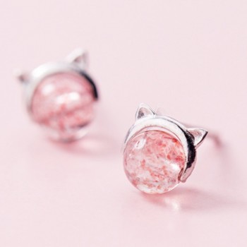 100% 925 Real Sterling Silver 2018 Women Fashion Cute Pink Strawberry Crystal Cat Elk Rabbit Stud Earrings For Women Gifts